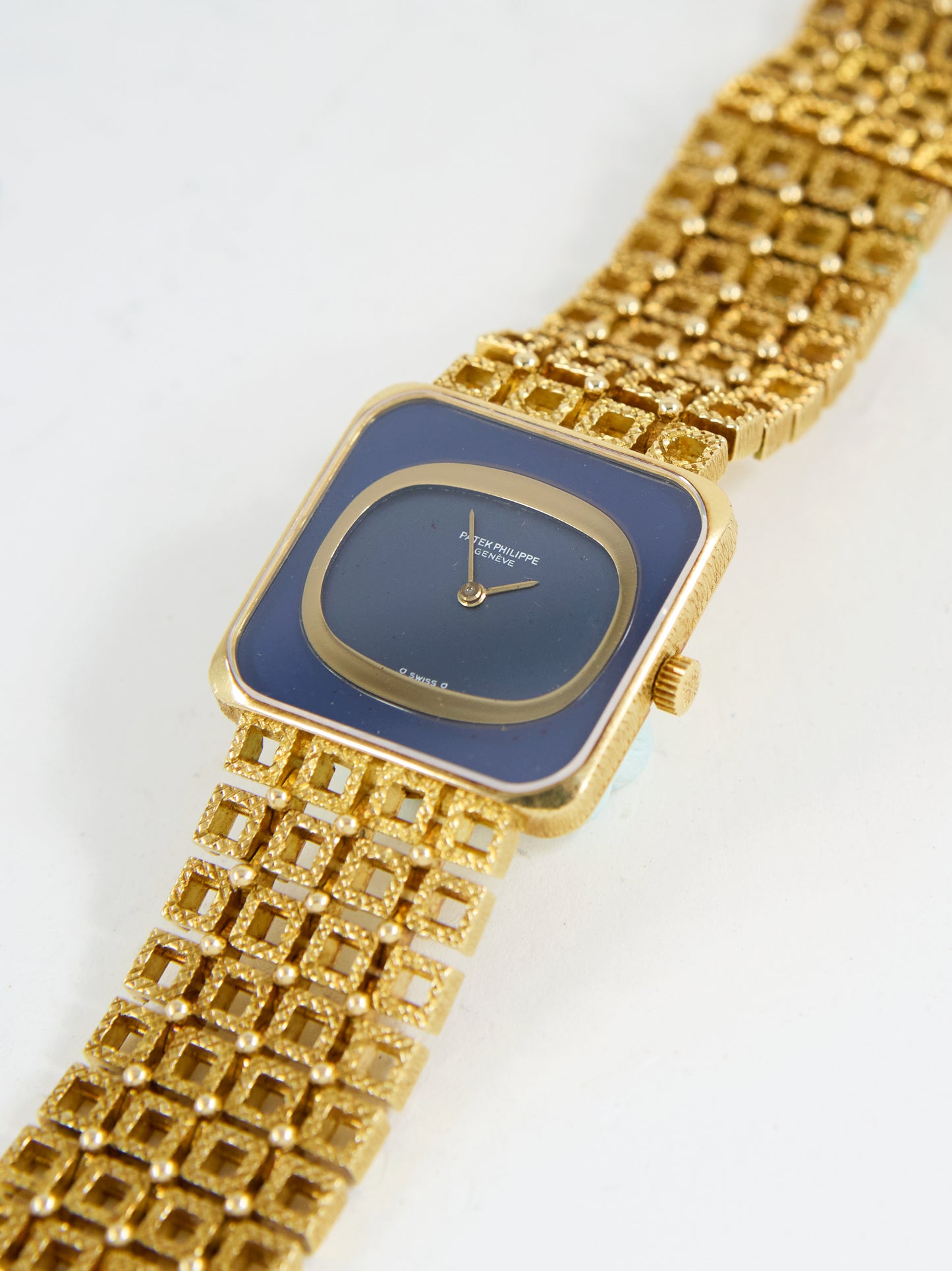 PATEK PHILIPPE SQUARE WITH BLUE DIAL ON YELLOW GOLD CASE AND BRACELET