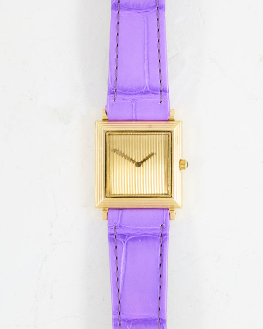 BOUCHERON CARREE SQUARE GOLD TAPESTRY DIAL WITH PURPLE VS STRAP