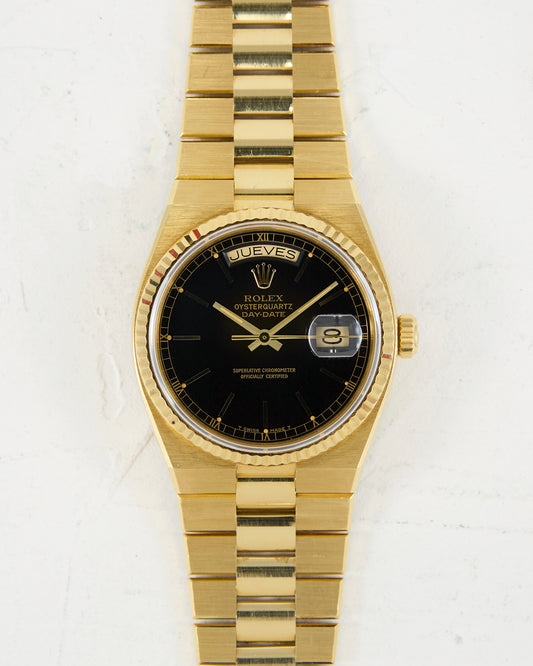 ROLEX OYSTERQUARTZ DAY-DATE BLACK DIAL IN UNPOLISHED CONDITION WITH CASE BACK STICKER