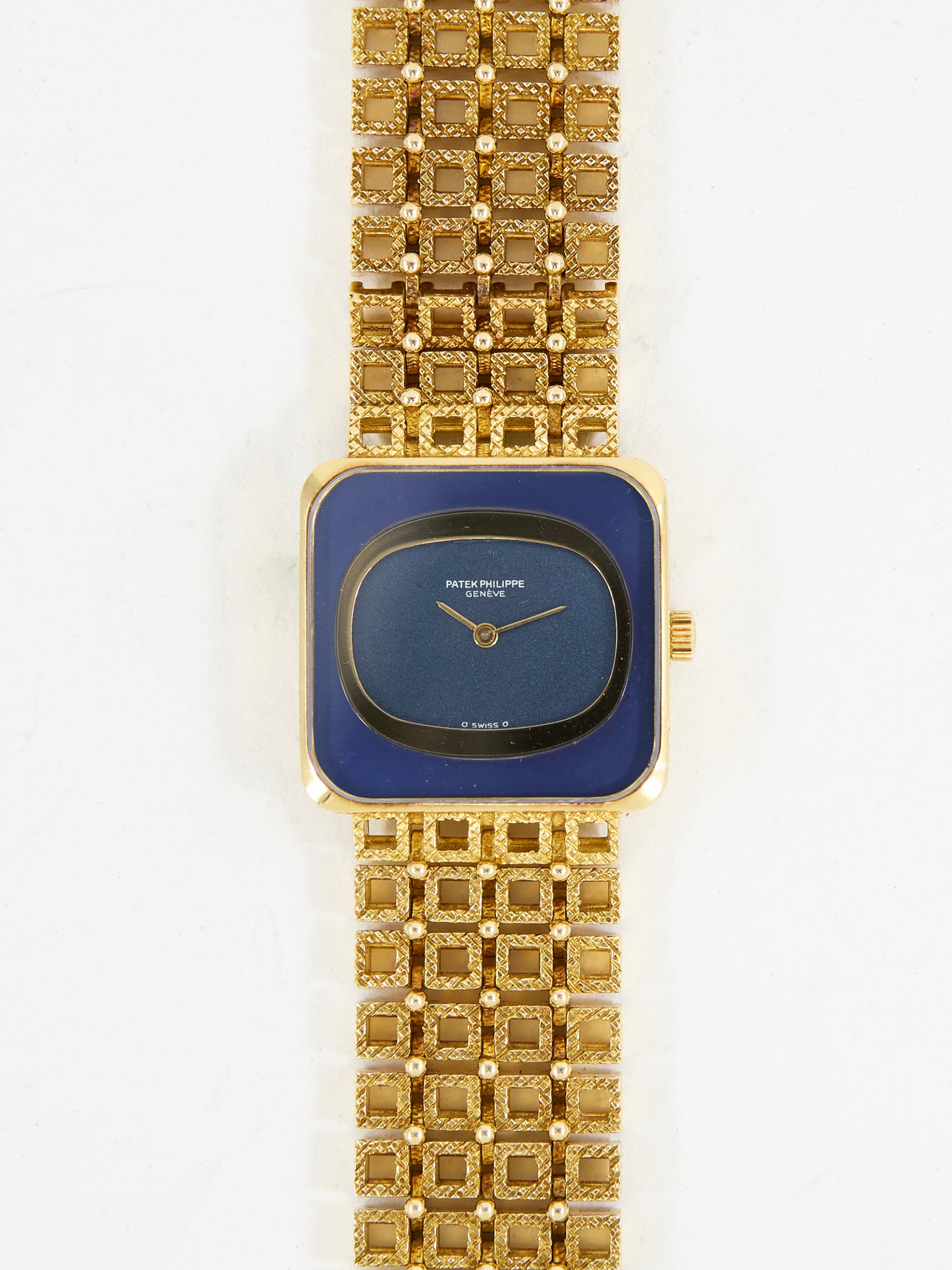 PATEK PHILIPPE SQUARE WITH BLUE DIAL ON YELLOW GOLD CASE AND BRACELET