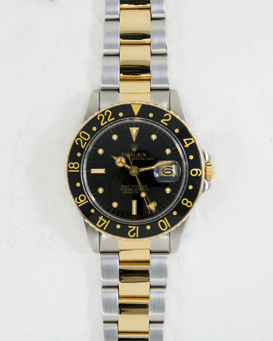 ROLEX GMT-MASTER BLACK NIPPLE DIAL ON OYSTER BRACELET WITH SERVICE CARD