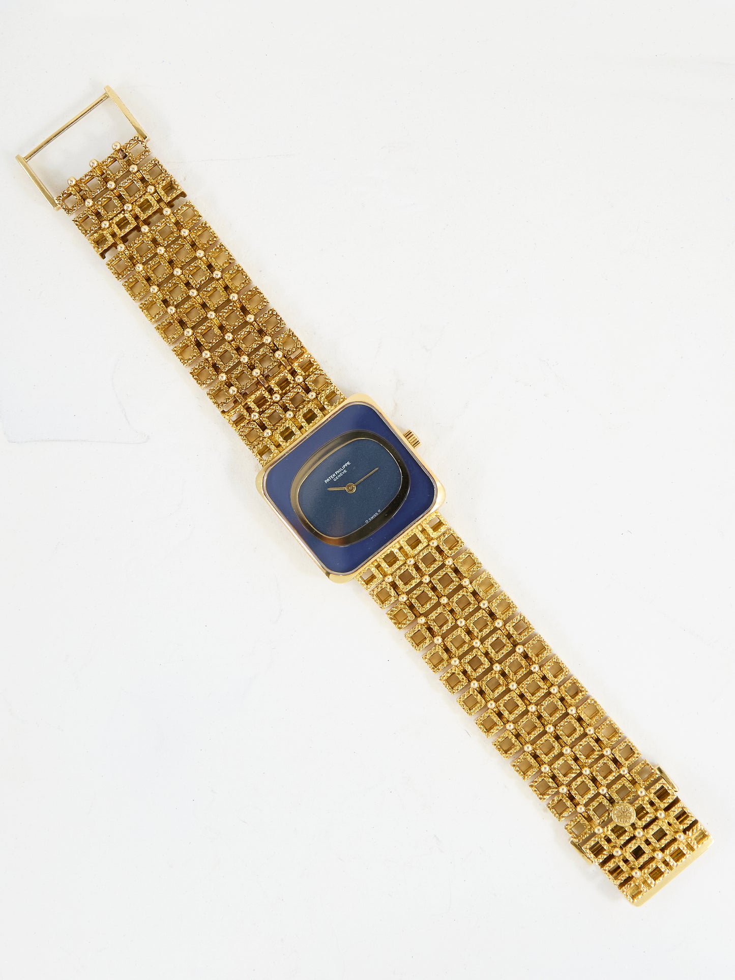 PATEK PHILIPPE SQUARE WITH BLUE DIAL ON YELLOW GOLD CASE AND BRACELET