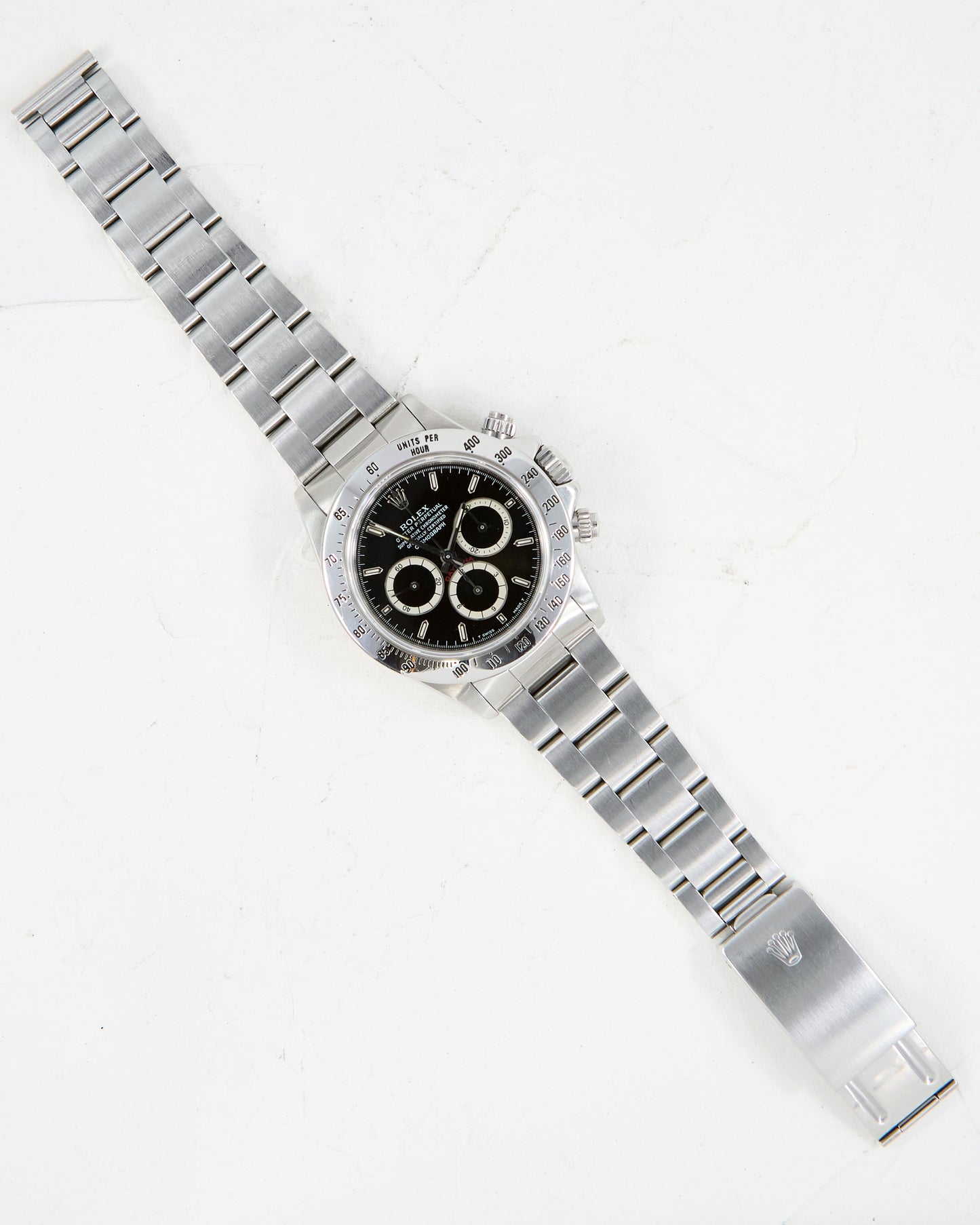 ROLEX DAYTONA INVERTED SIX BLACK DIAL & BRUSHED BRACELET
