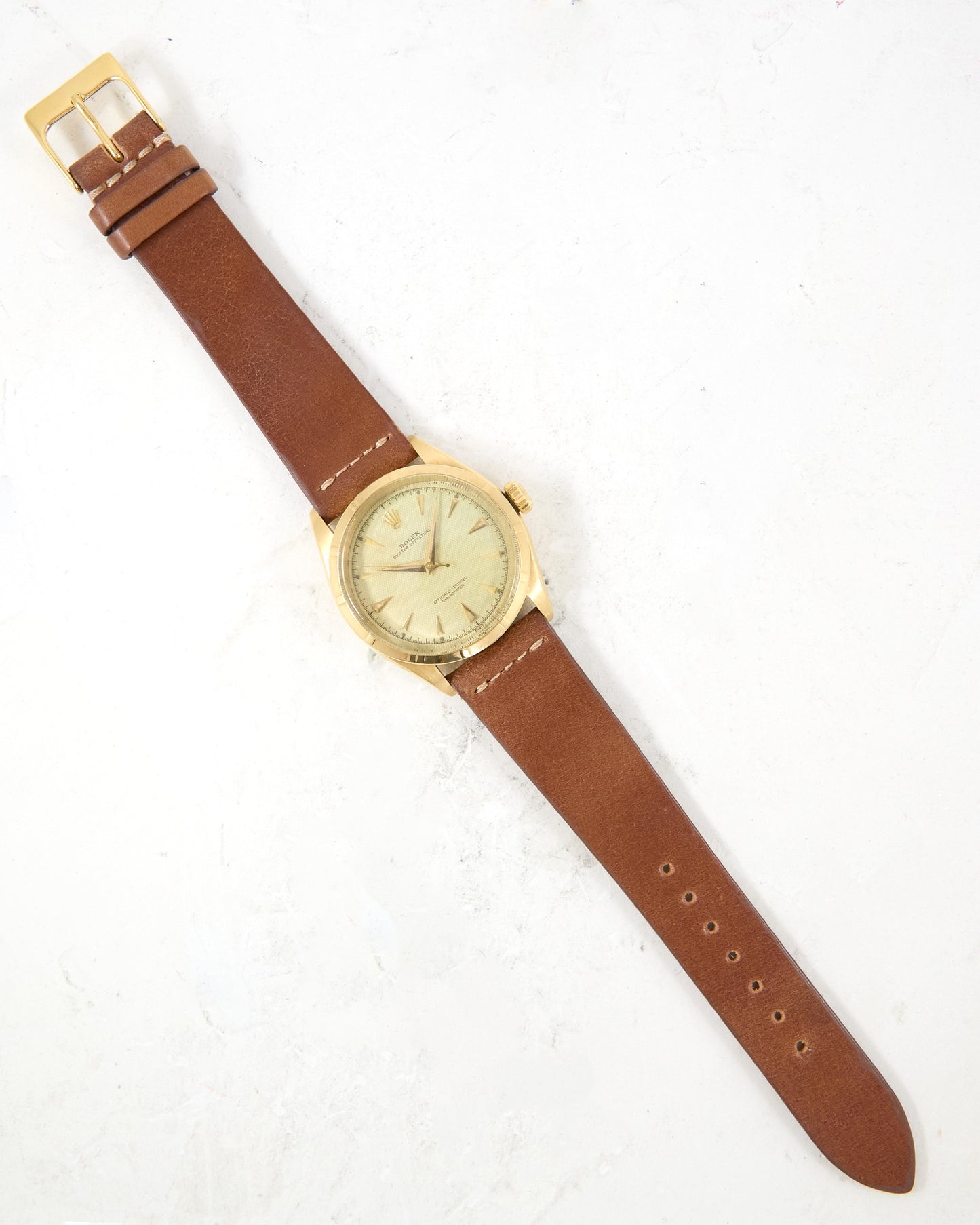 Rolex Chronometre 6285 Honeycomb Dial in Yellow Gold Case on Strap and Buckle