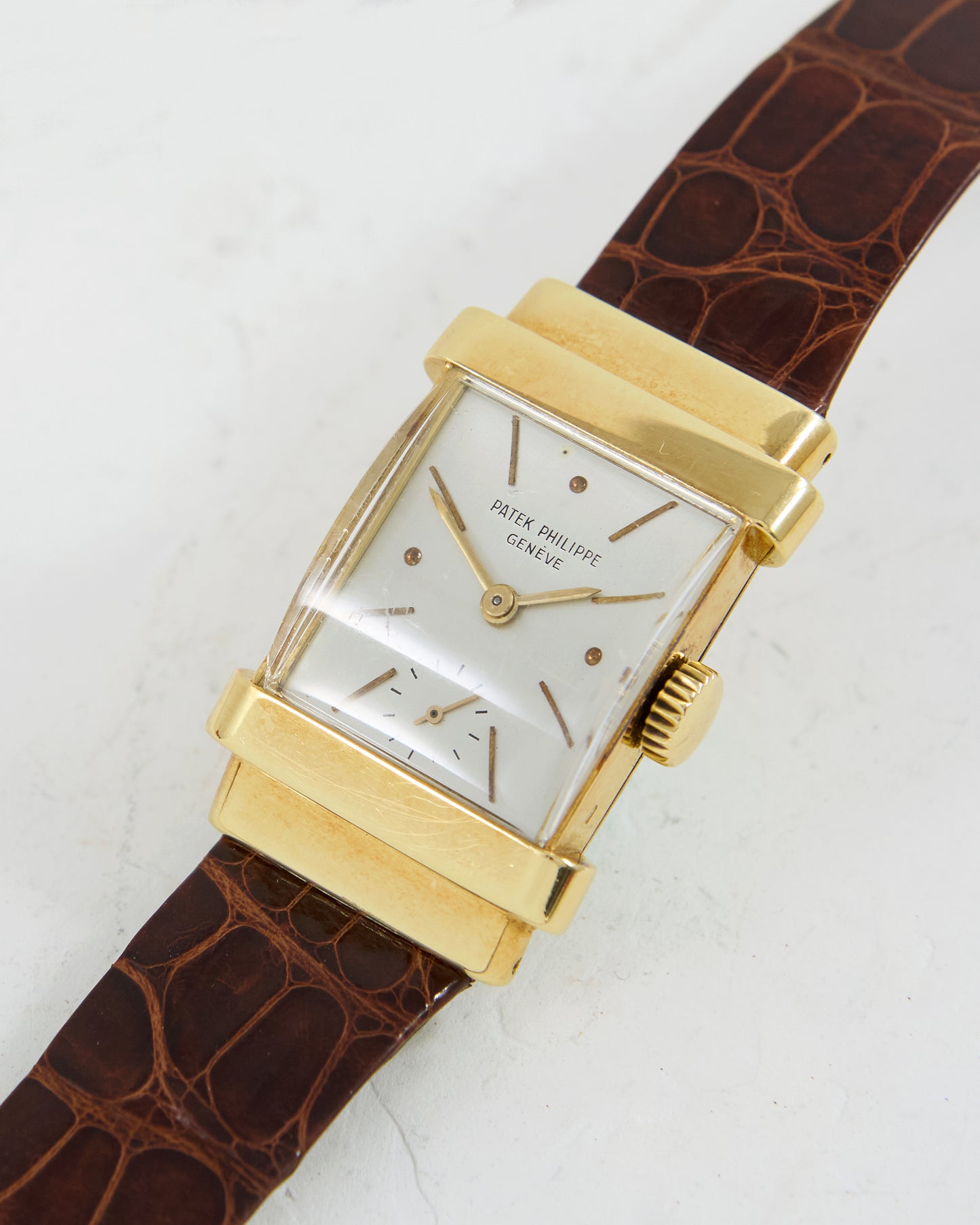 PATEK PHILIPPE TOP HAT 1450 IN YELLOW GOLD SIGNED STRAP & BUCKLE WITH EXTRACT OF ARCHIVES
