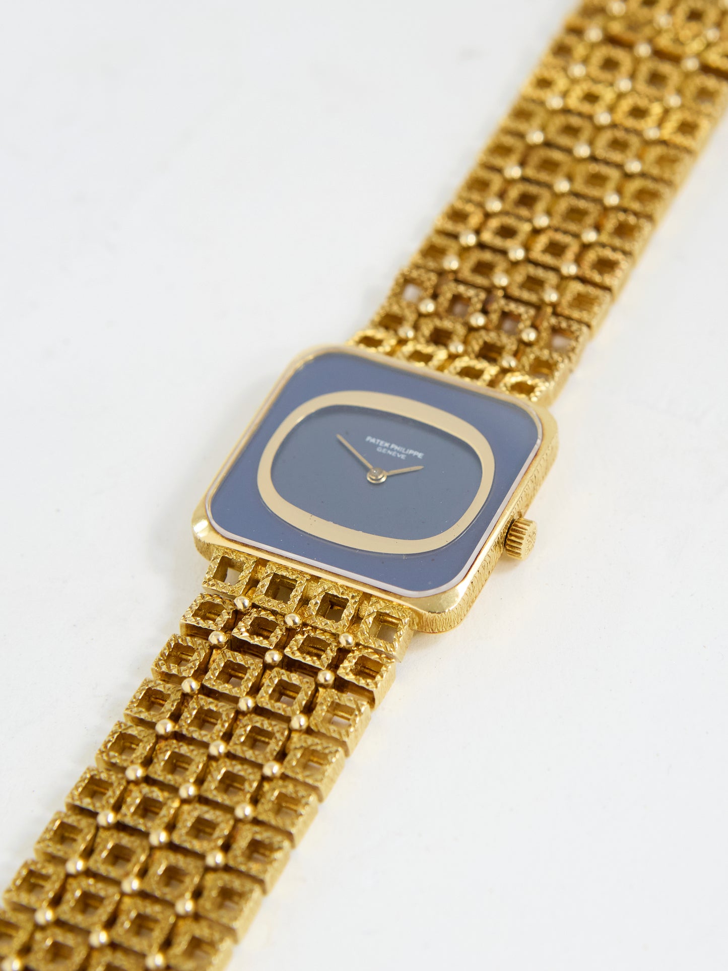 PATEK PHILIPPE SQUARE WITH BLUE DIAL ON YELLOW GOLD CASE AND BRACELET