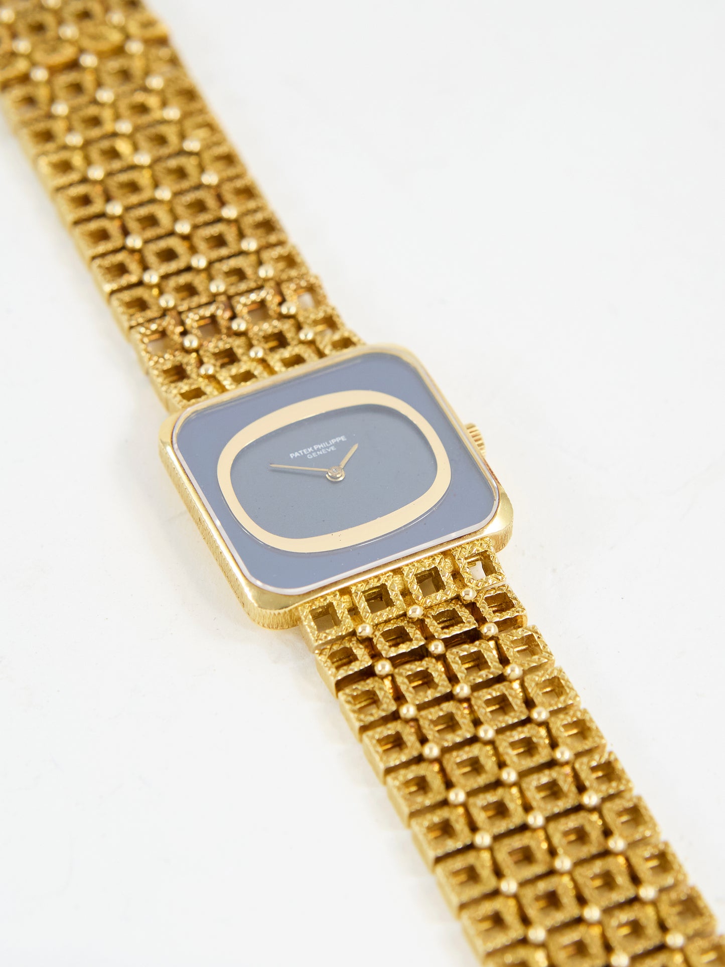 PATEK PHILIPPE SQUARE WITH BLUE DIAL ON YELLOW GOLD CASE AND BRACELET