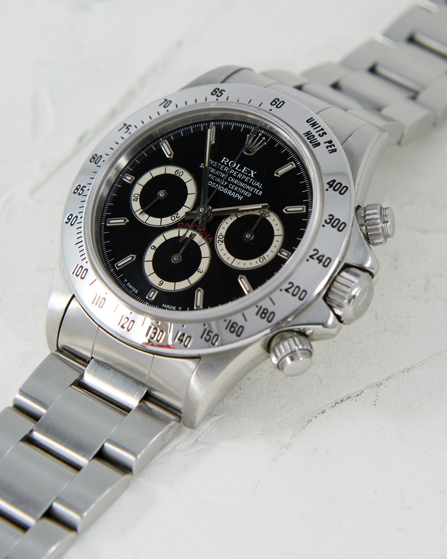 ROLEX DAYTONA INVERTED SIX BLACK DIAL & BRUSHED BRACELET