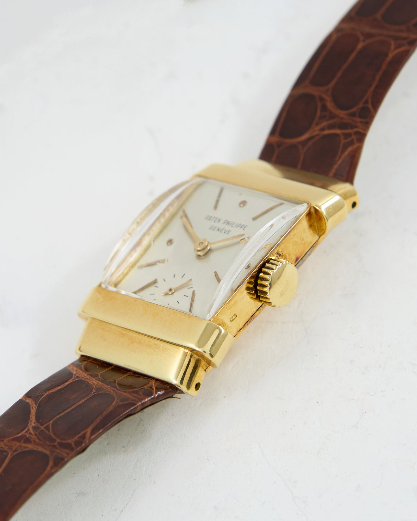 PATEK PHILIPPE TOP HAT 1450 IN YELLOW GOLD SIGNED STRAP & BUCKLE WITH EXTRACT OF ARCHIVES