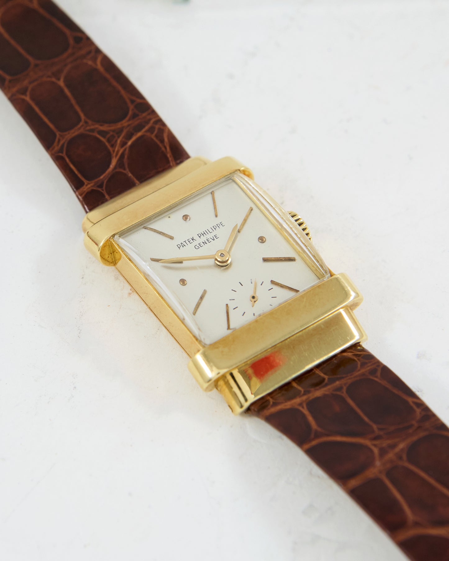 PATEK PHILIPPE TOP HAT 1450 IN YELLOW GOLD SIGNED STRAP & BUCKLE WITH EXTRACT OF ARCHIVES