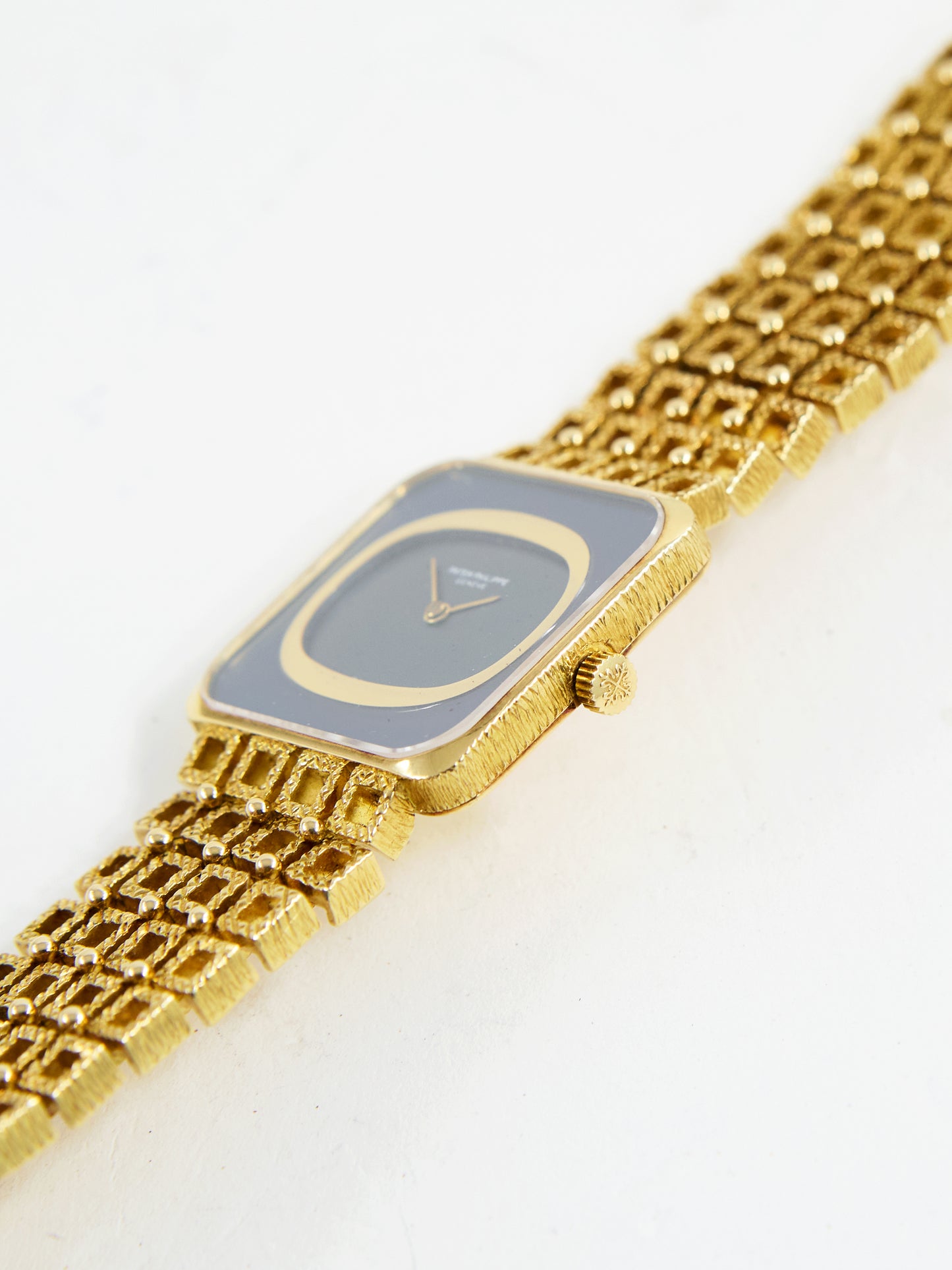 PATEK PHILIPPE SQUARE WITH BLUE DIAL ON YELLOW GOLD CASE AND BRACELET