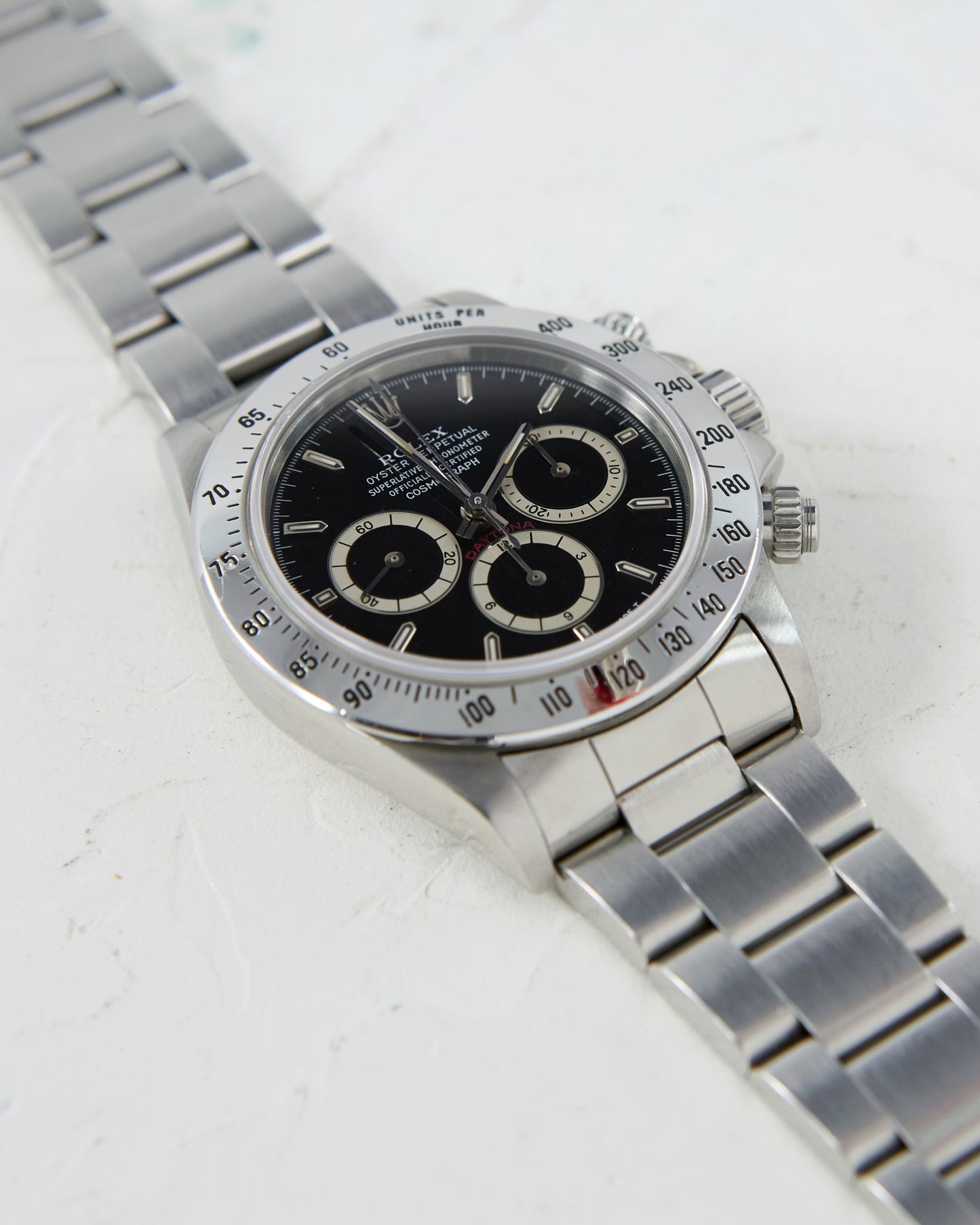 ROLEX DAYTONA INVERTED SIX BLACK DIAL & BRUSHED BRACELET
