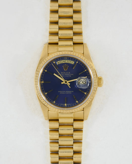Rolex Day-Date Indigo Dial in Yellow Gold with President Bracelet