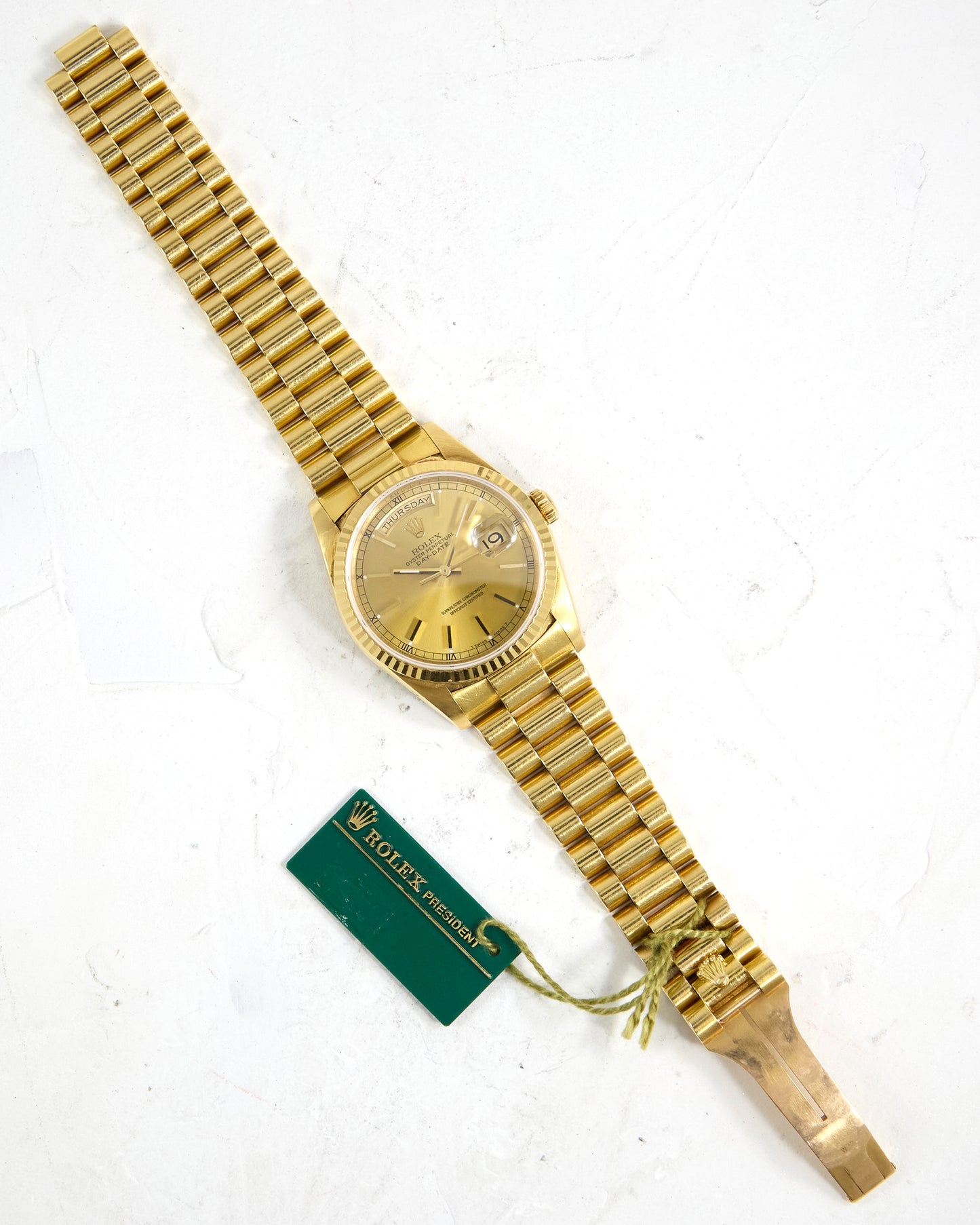 Rolex Day-Date 18238 Champagne Dial in Yellow Gold Case on President Bracelet with Serial Tag