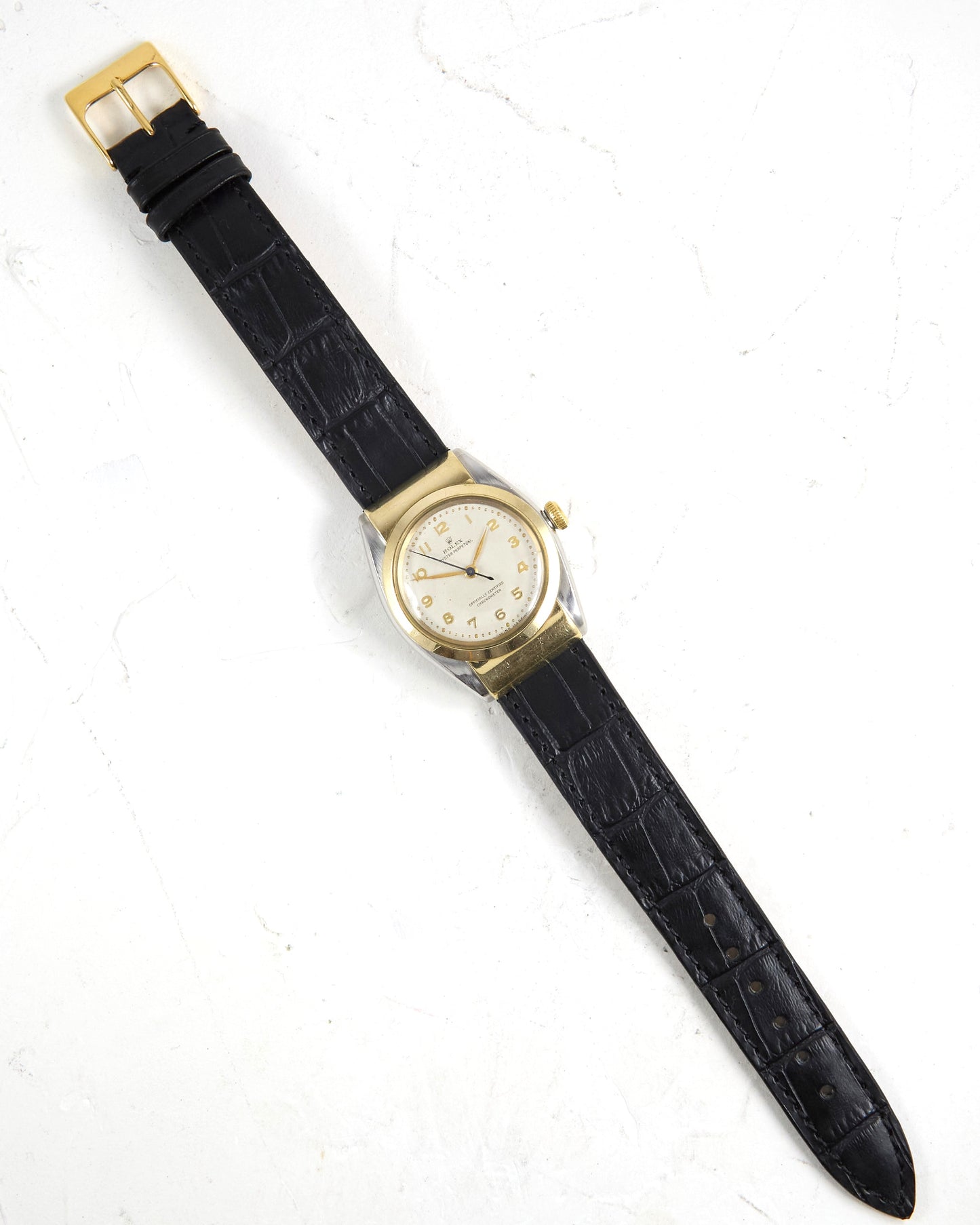 Rolex Hooded Bubbleback 3065 in Steel & Gold on Leather Strap and Buckle