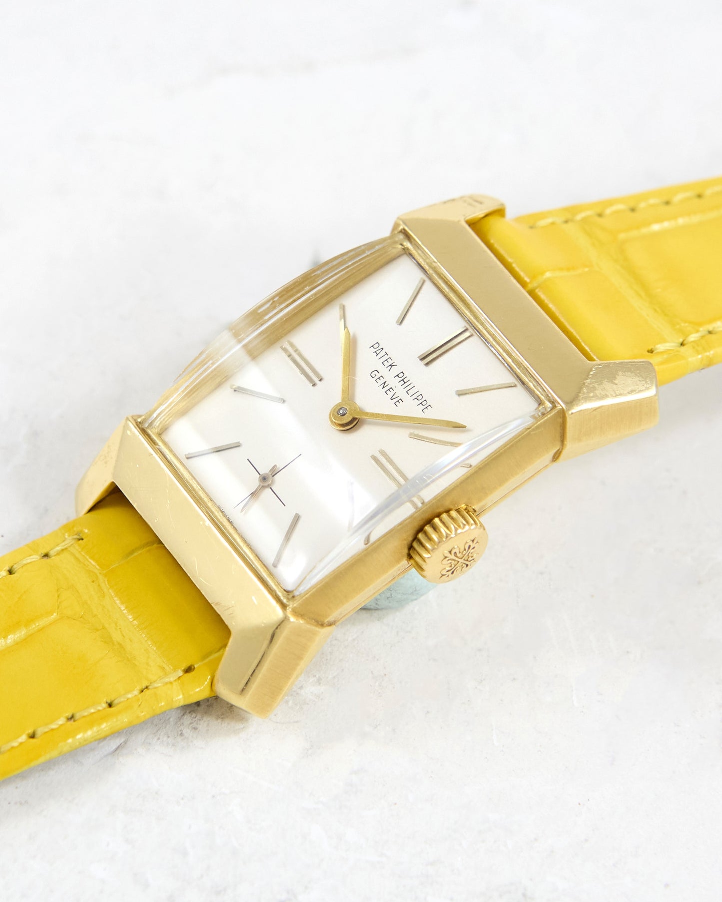 Patek Philippe Rectangular 2553 in Gold with Very Special Yellow Leather Strap Strap and Patek Philippe Buckle
