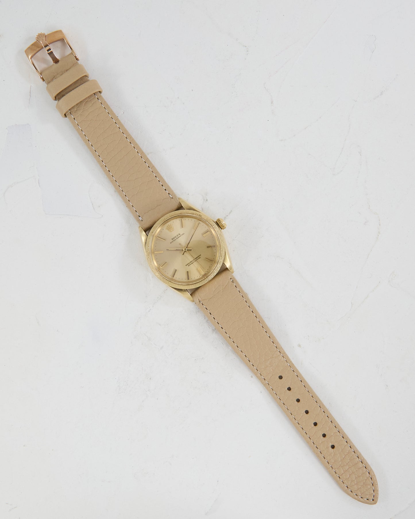 Rolex Oyster Perpetual with Bark Bezel in 14K Gold