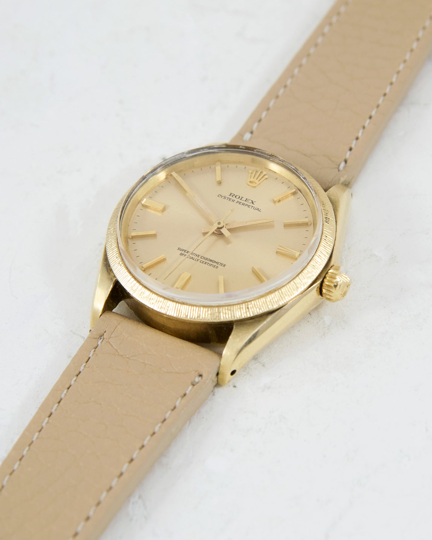 Rolex Oyster Perpetual with Bark Bezel in 14K Gold