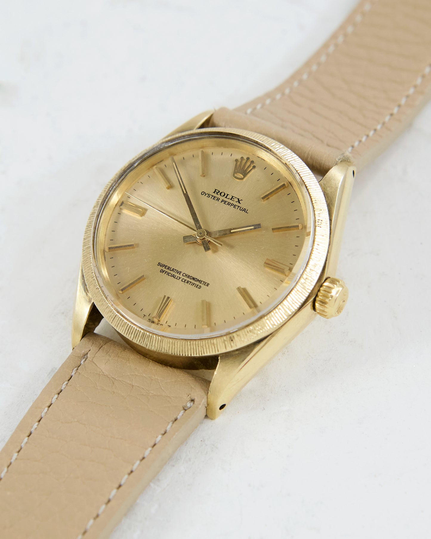 Rolex Oyster Perpetual with Bark Bezel in 14K Gold