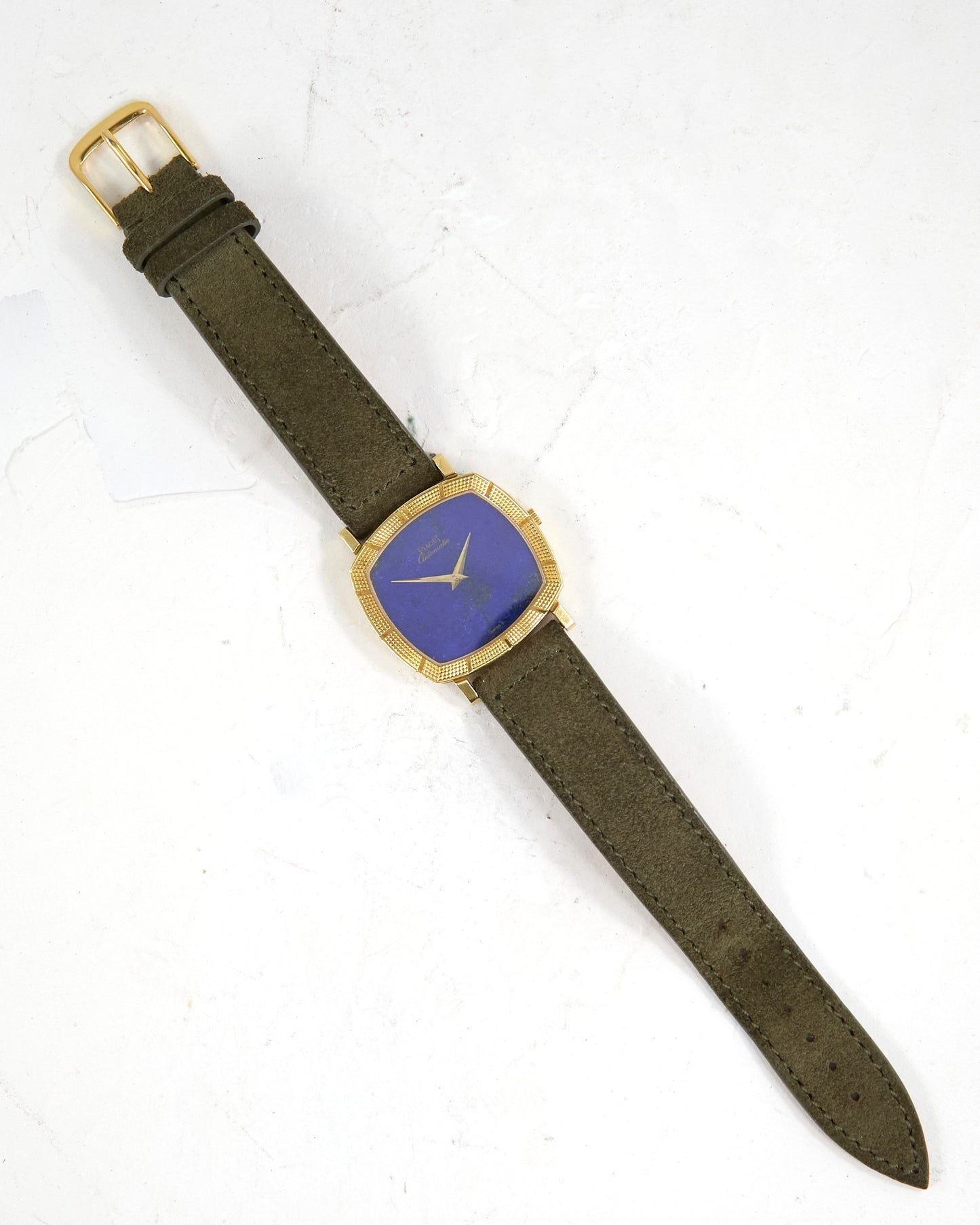 Piaget Automatic Lapis Lazuli Dial in 18K Yellow Gold Case on Leather Strap with Service Papers