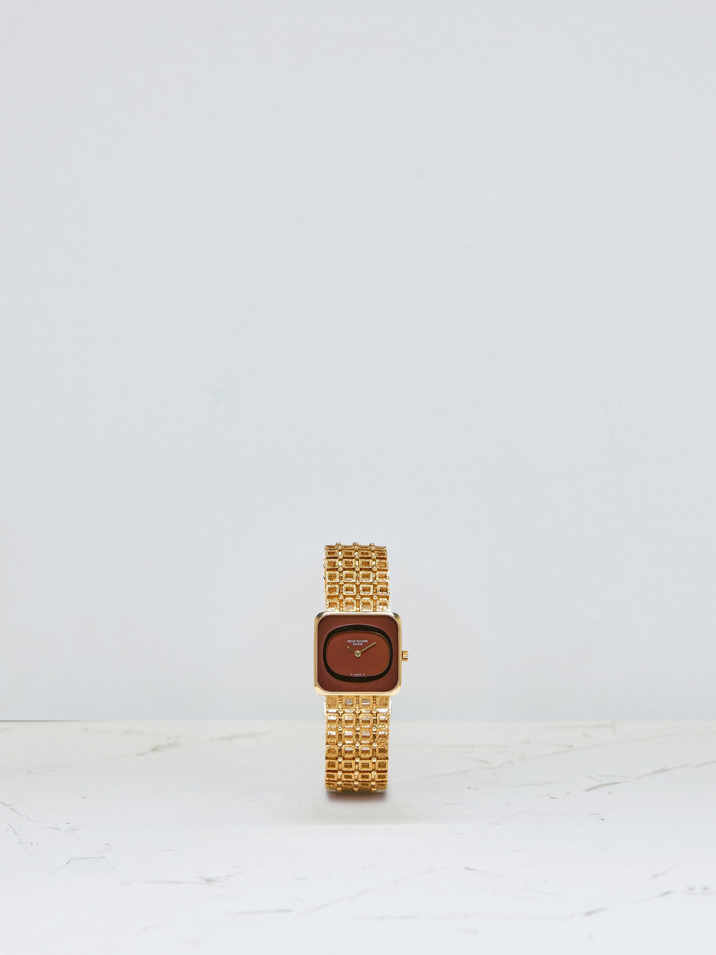 PATEK PHILIPPE ONLY TIME YELLOW GOLD BROWN DIAL WITH BRACELET