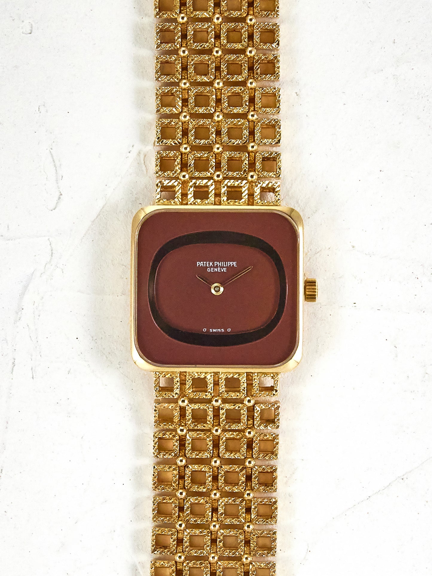 PATEK PHILIPPE ONLY TIME YELLOW GOLD BROWN DIAL WITH BRACELET