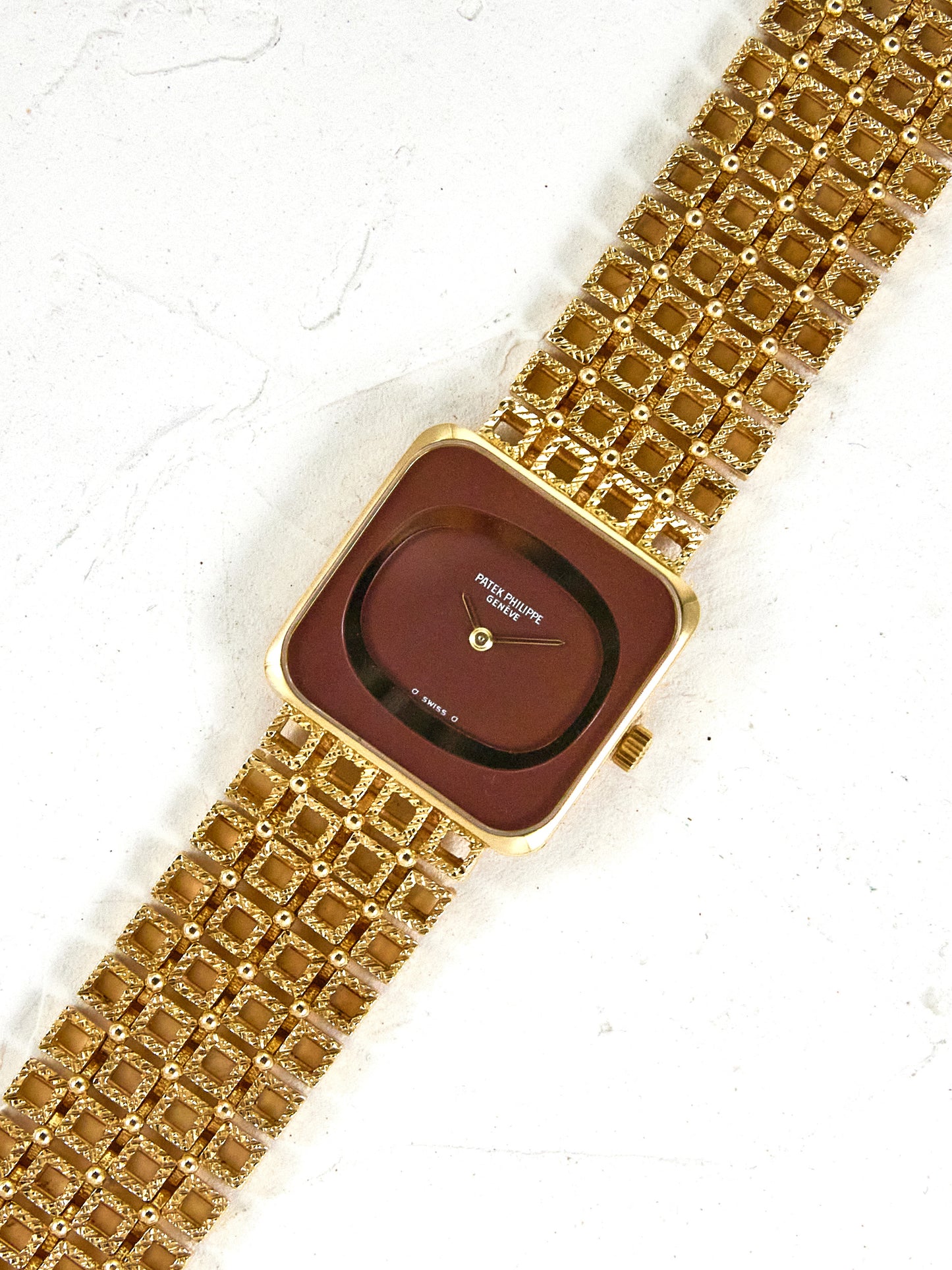PATEK PHILIPPE ONLY TIME YELLOW GOLD BROWN DIAL WITH BRACELET