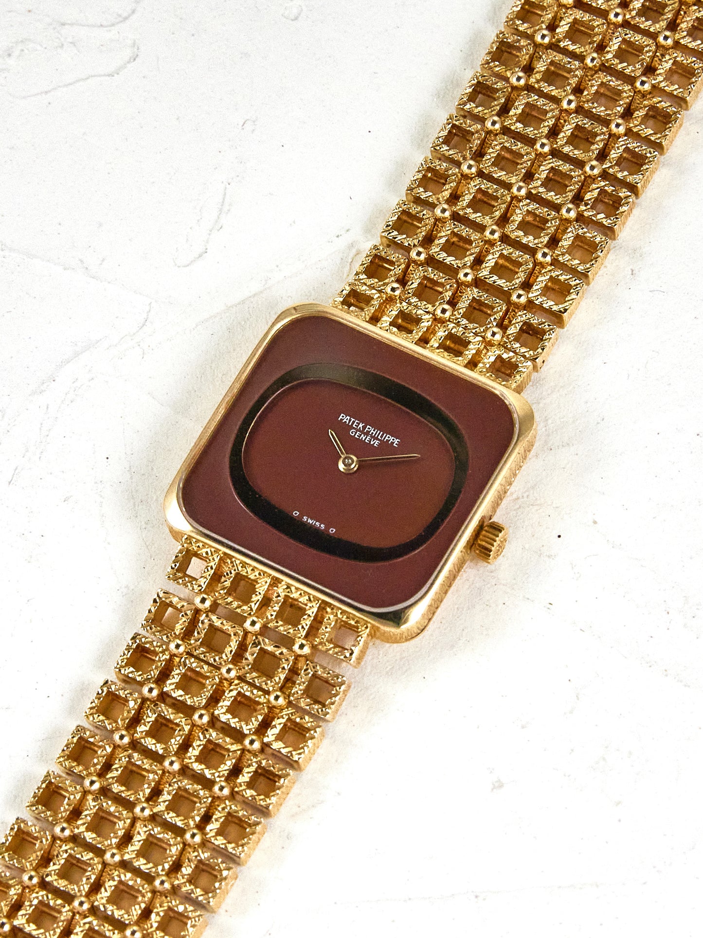 PATEK PHILIPPE ONLY TIME YELLOW GOLD BROWN DIAL WITH BRACELET