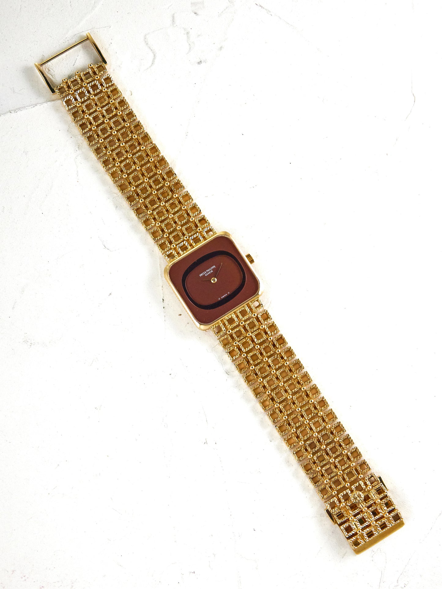PATEK PHILIPPE ONLY TIME YELLOW GOLD BROWN DIAL WITH BRACELET