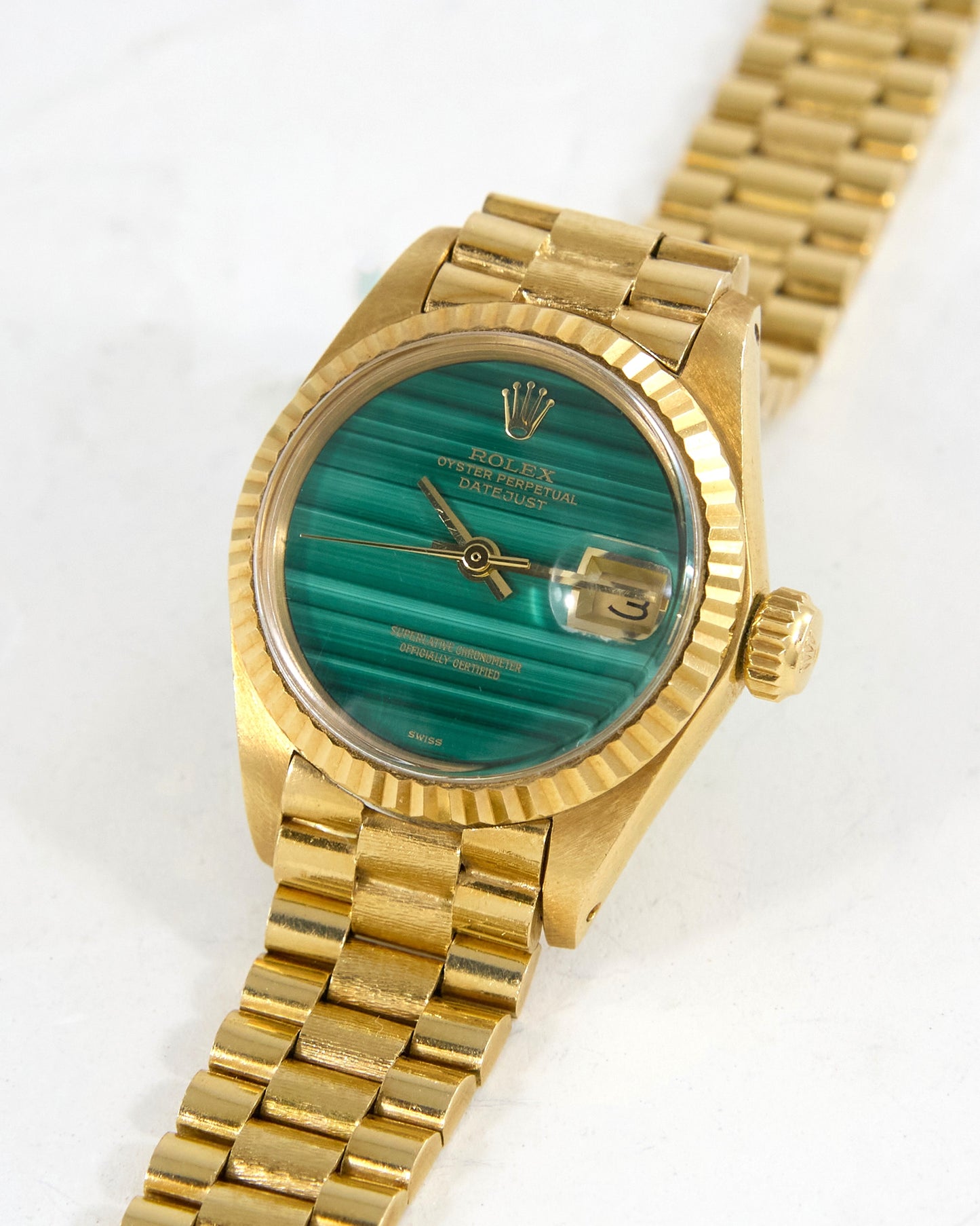 Rolex Ladies Datejust with Malachite Dial on President Bracelet