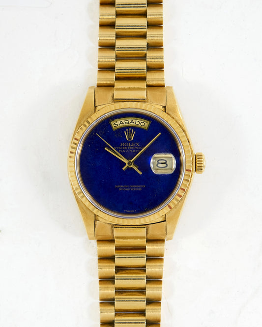Rolex Day-Date Lapis Lazuli Dial in Yellow Gold with President Bracelet