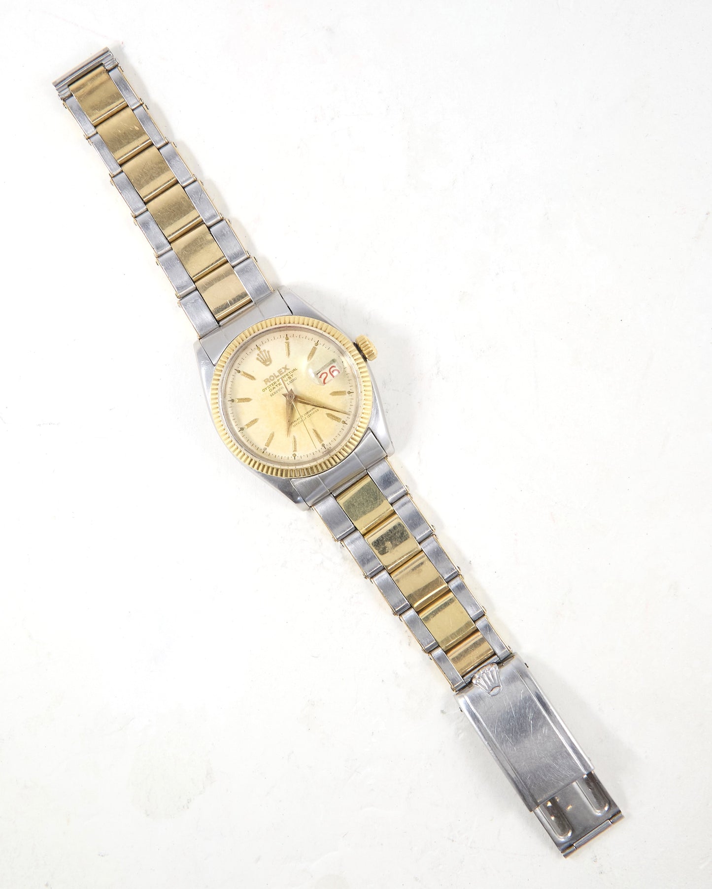 Rolex Datejust 6605 "Serpico y Laino" with Roulette Date Wheel in Steel & Gold on Oyster Rivet Bracelet