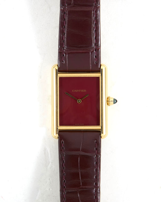 Cartier Tank Louis Burgundy Dial in Yellow Gold with Box & Papers