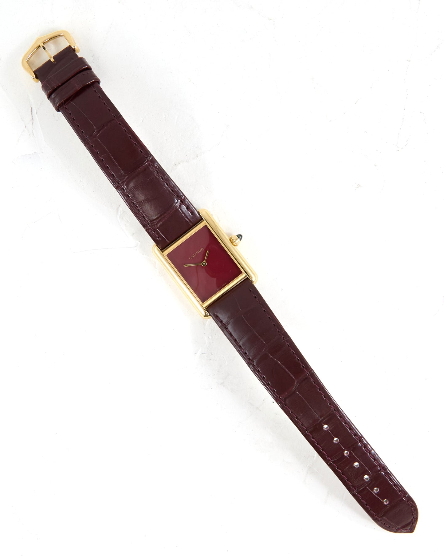 Cartier Tank Louis Burgundy Dial in Yellow Gold with Box & Papers