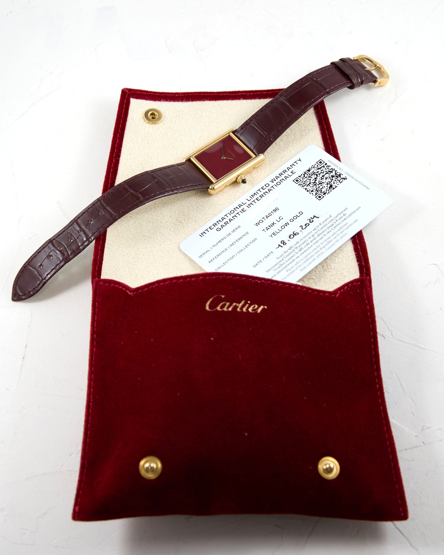 Cartier Tank Louis Burgundy Dial in Yellow Gold with Box & Papers