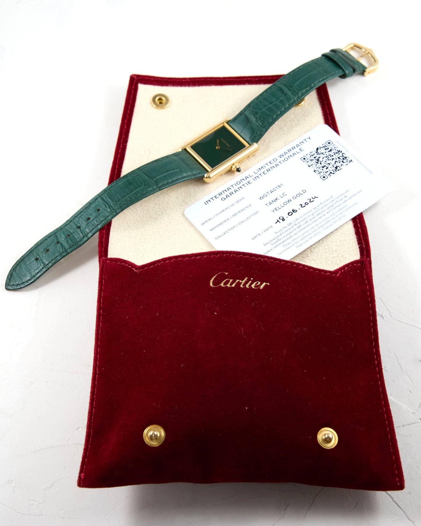 Cartier Tank Louis Green Dial in Yellow Gold with Box & Papers