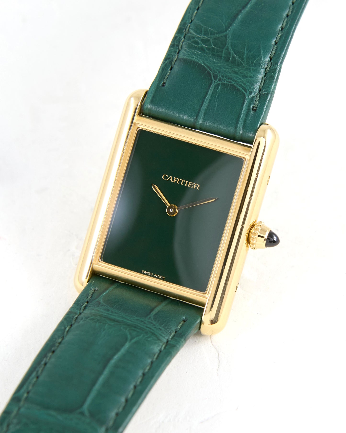 Cartier Tank Louis Green Dial in Yellow Gold with Box & Papers