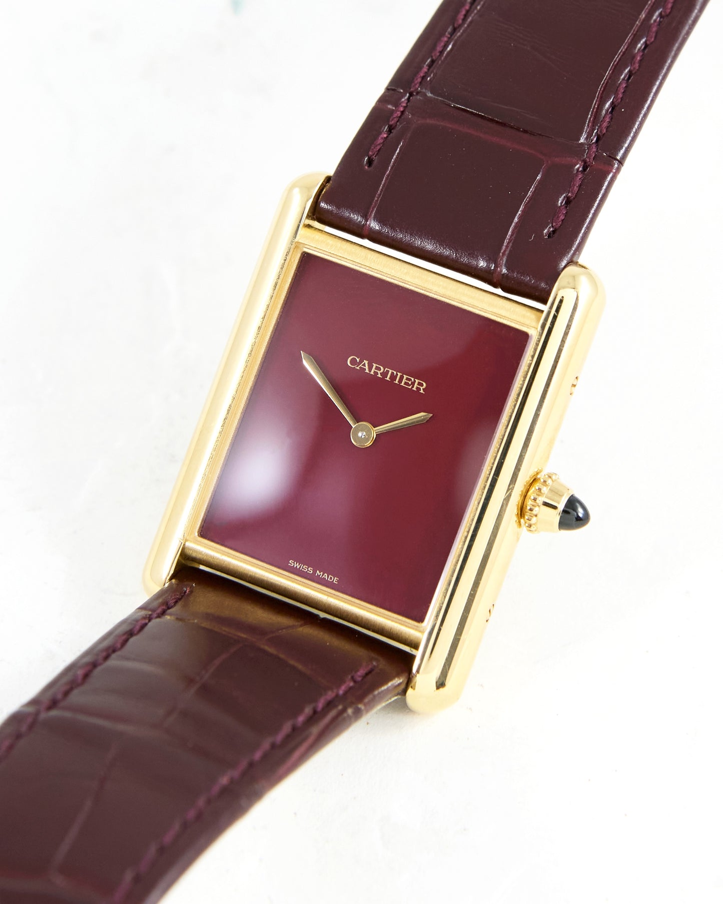 Cartier Tank Louis Burgundy Dial in Yellow Gold with Box & Papers
