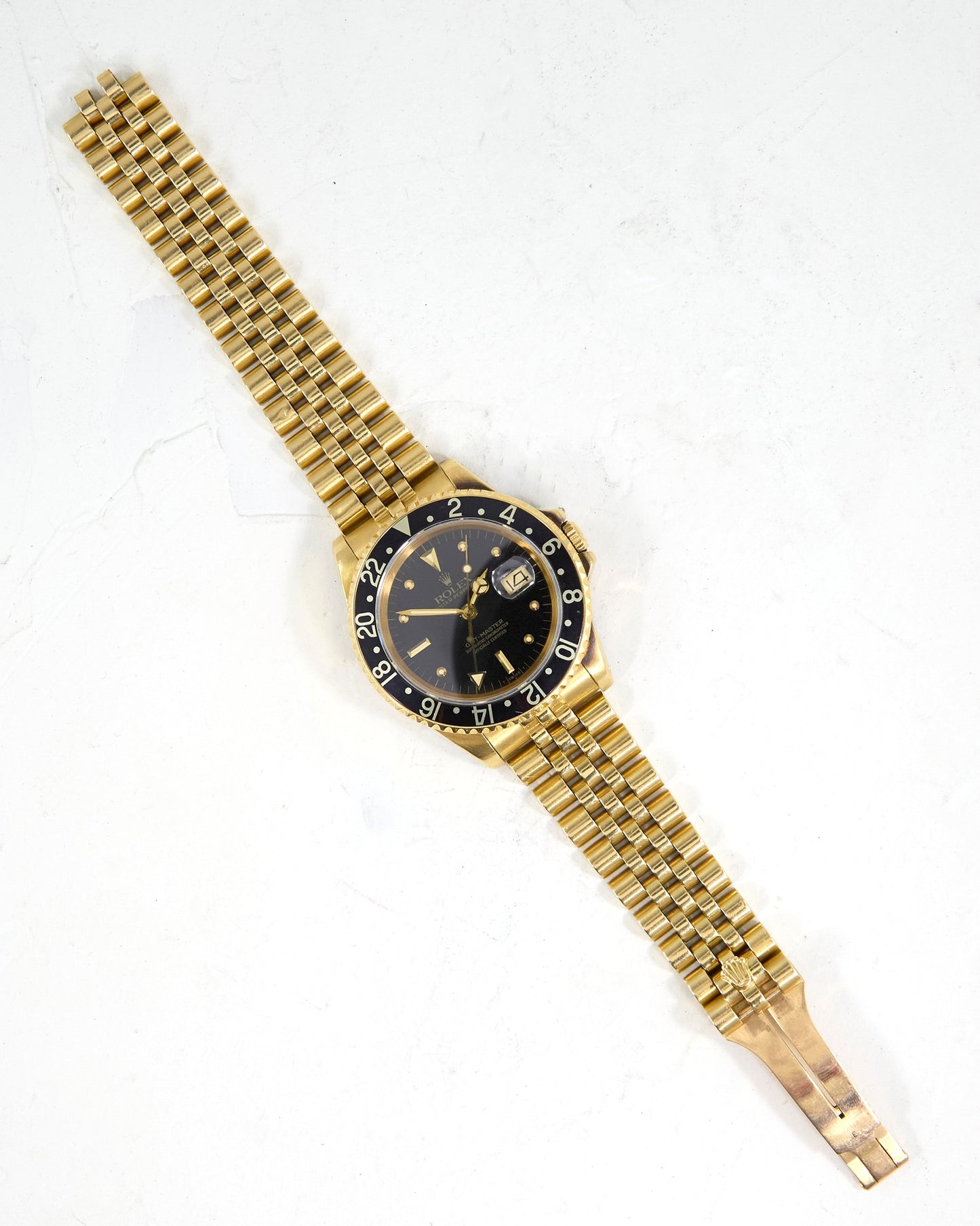 Rolex GMT-Master 16758 in Yellow Gold on Jubilee Bracelet