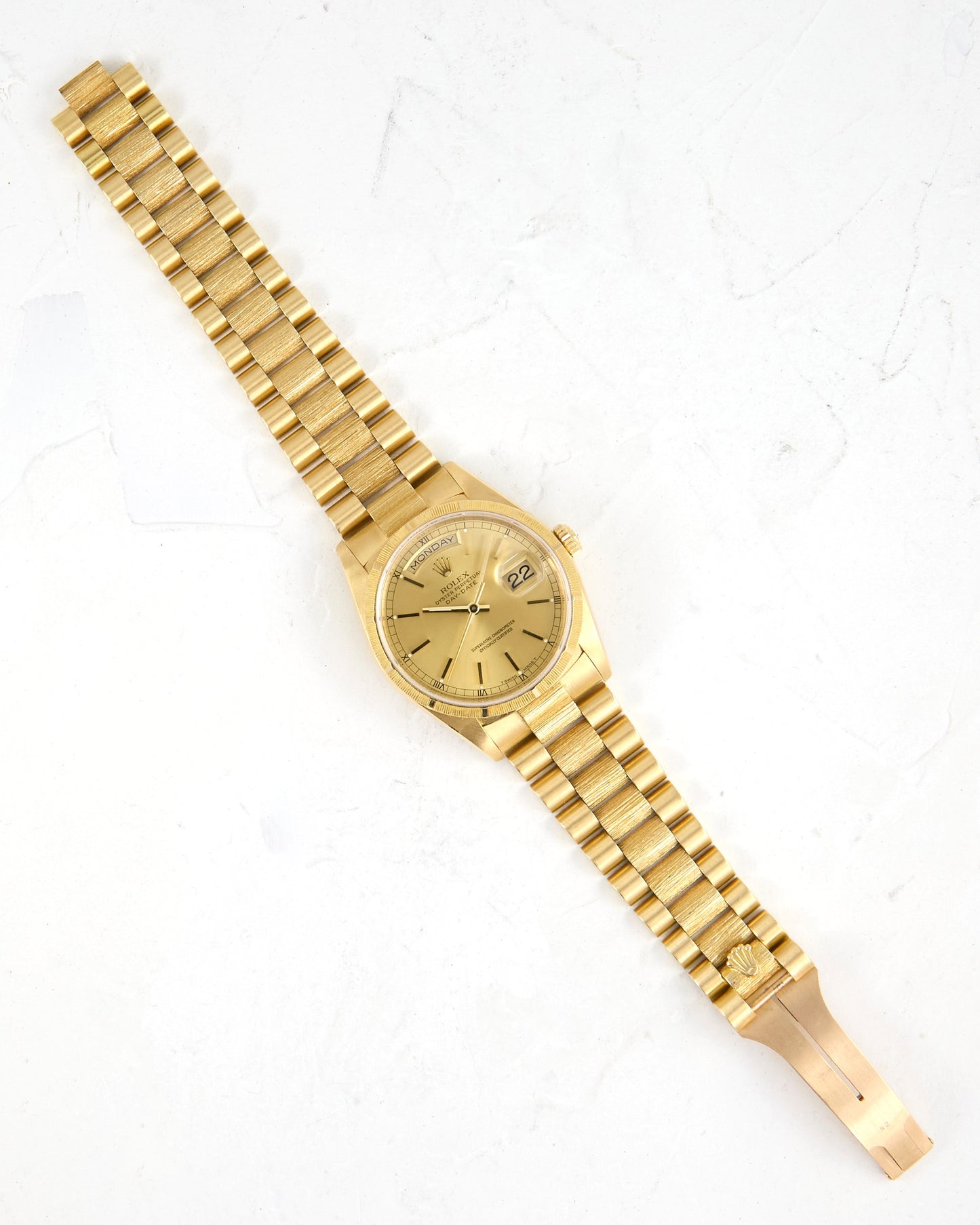 Rolex Day-Date 18248 Bark Finish in Yellow Gold with Presidential Bracelet