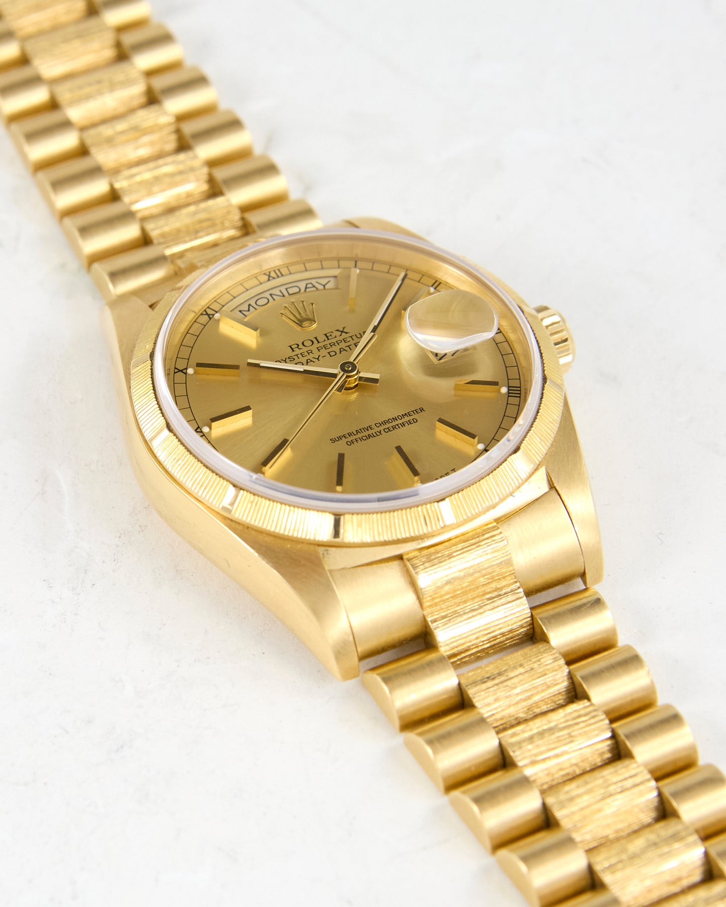 Rolex Day-Date 18248 Bark Finish in Yellow Gold with Presidential Bracelet