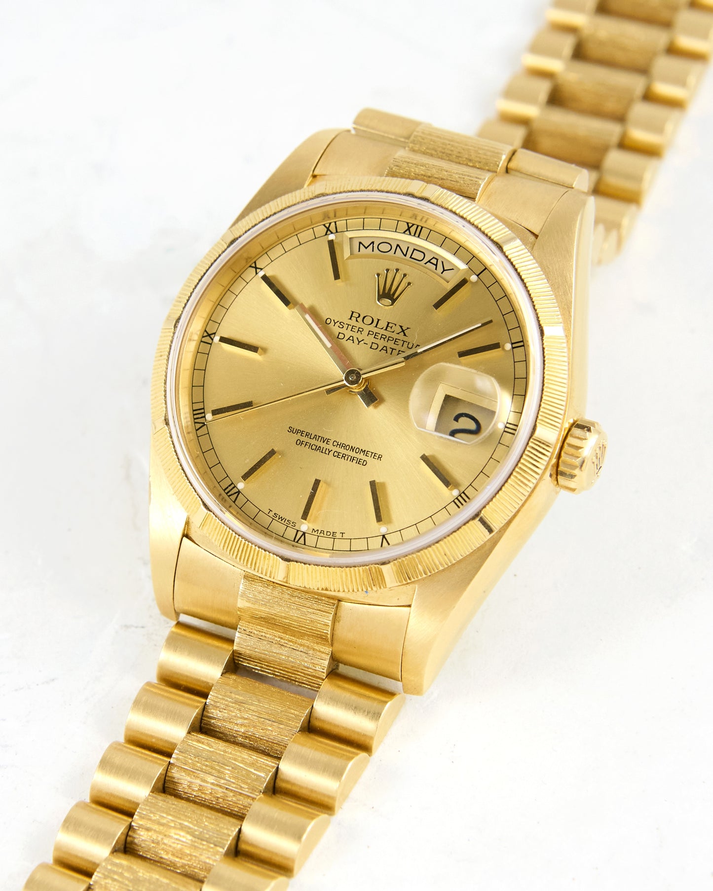 Rolex Day-Date 18248 Bark Finish in Yellow Gold with Presidential Bracelet