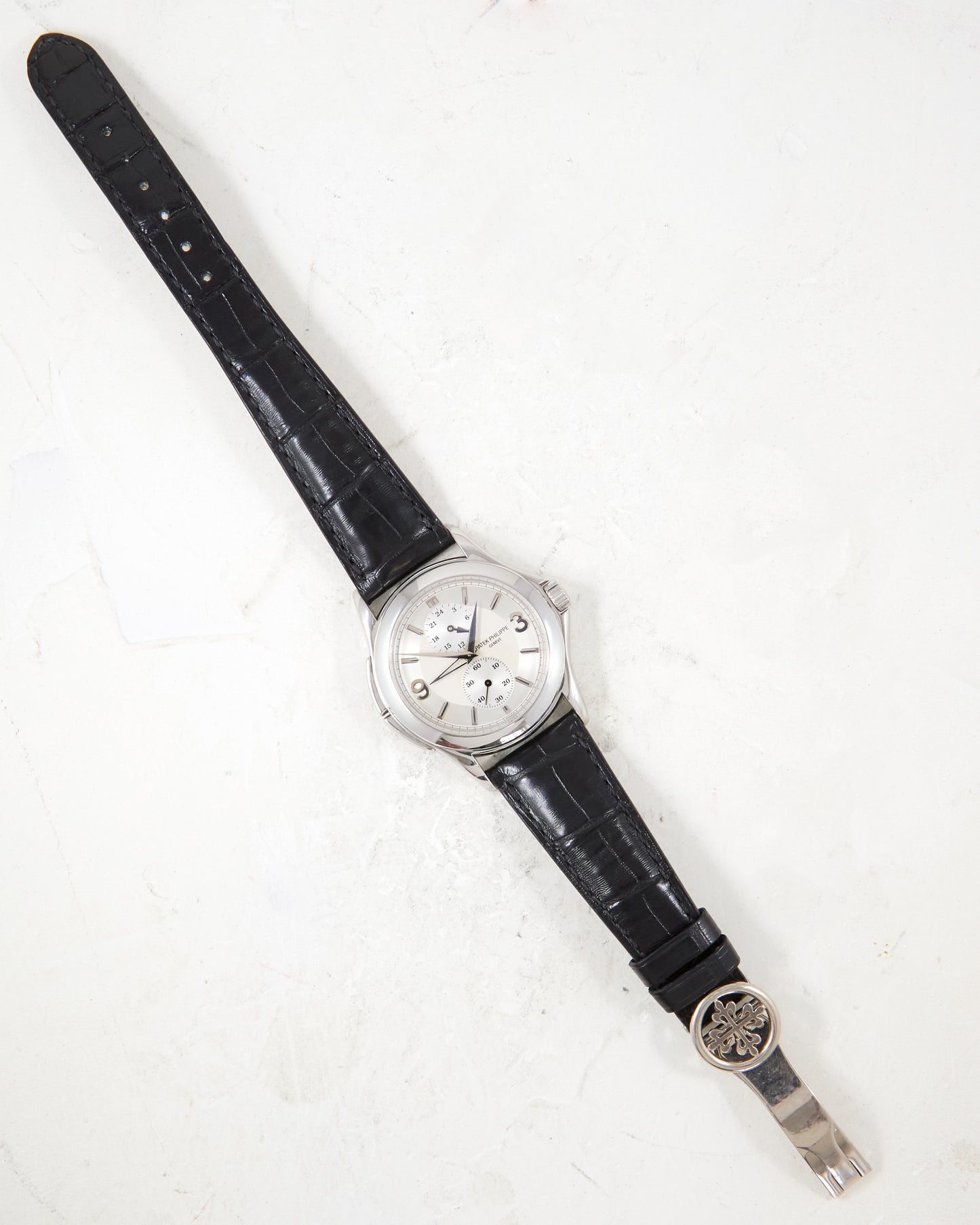 Patek Philippe Calatrava Travel Time 5134G in White Gold with Leather Strap and Deployant Bucke with Papers