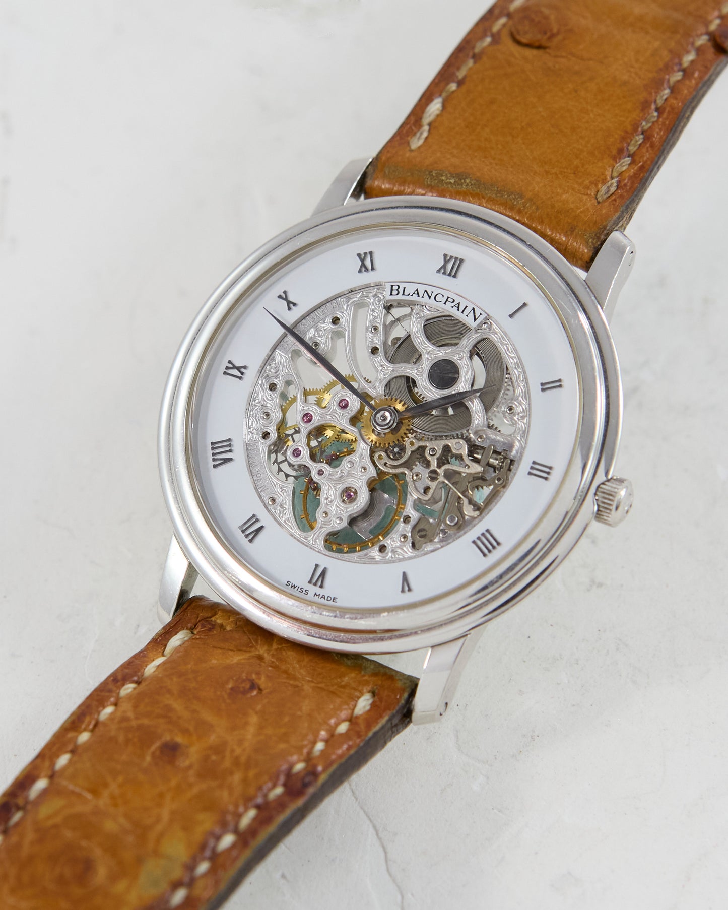 Blancpain Villeret in Platinum with Skeleton Dial on Strap and Buckle