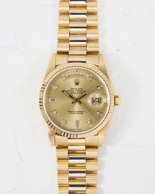 ROLEX DAY-DATE DIAMOND CHAMPAGNE DIAL WITH ORIGINAL PAPERS