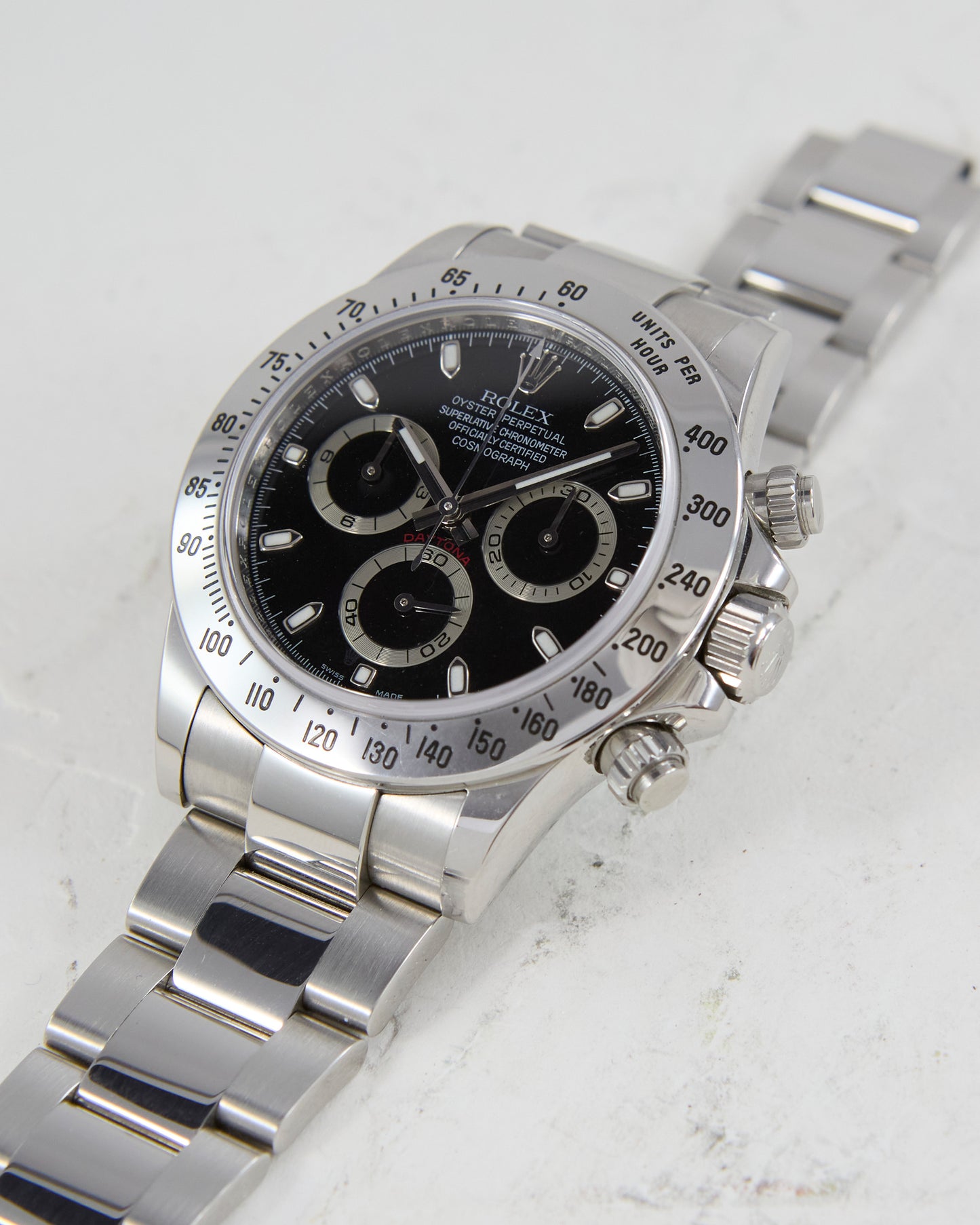 Rolex Daytona Black Dial in Steel on Oyster Bracelet with Box & Papers