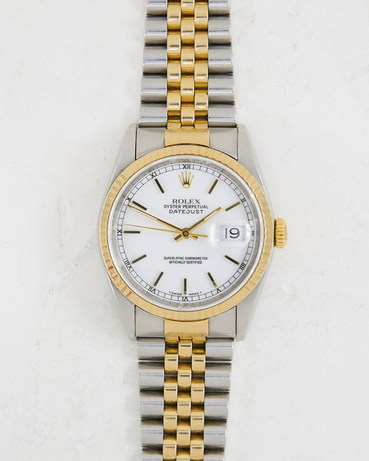 Rolex Datejust in Steel and Gold with White Dial on Jubilee Bracelet