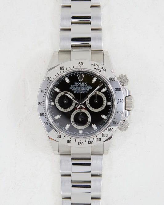 Rolex Daytona Black Dial in Steel on Oyster Bracelet with Box & Papers
