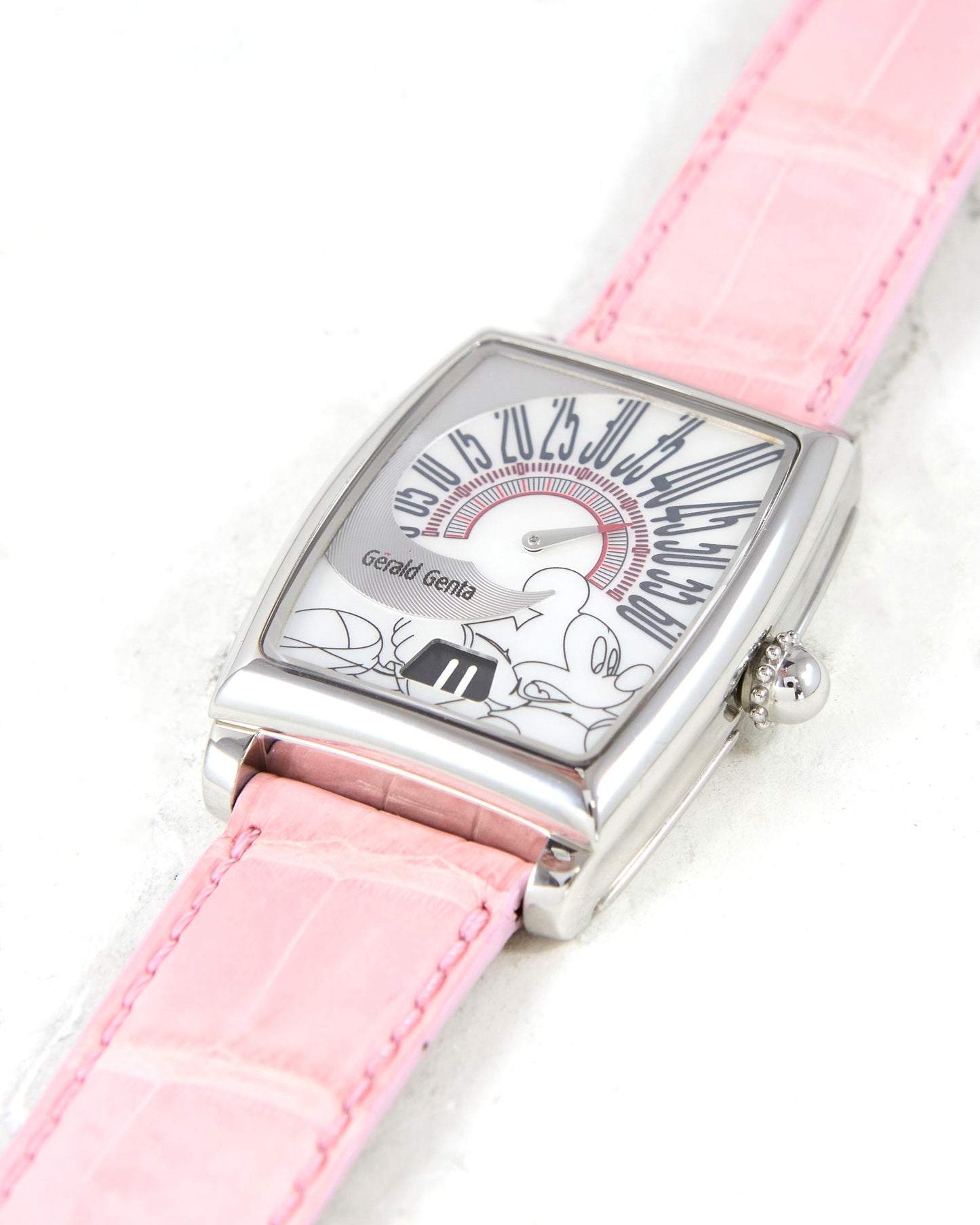 Gerald Genta Fantasy Retro Jump Hour ROF.M.10 Mickey Mouse Pearl Dial Automatic in Steel Case