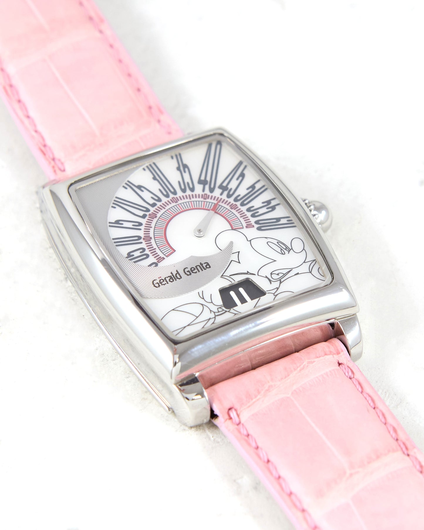 Gerald Genta Fantasy Retro Jump Hour ROF.M.10 Mickey Mouse Pearl Dial Automatic in Steel Case